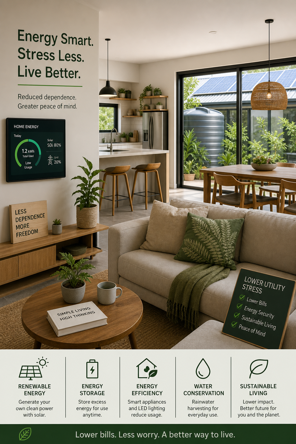 Modern home interior representing reduced electricity dependence and lower utility stress